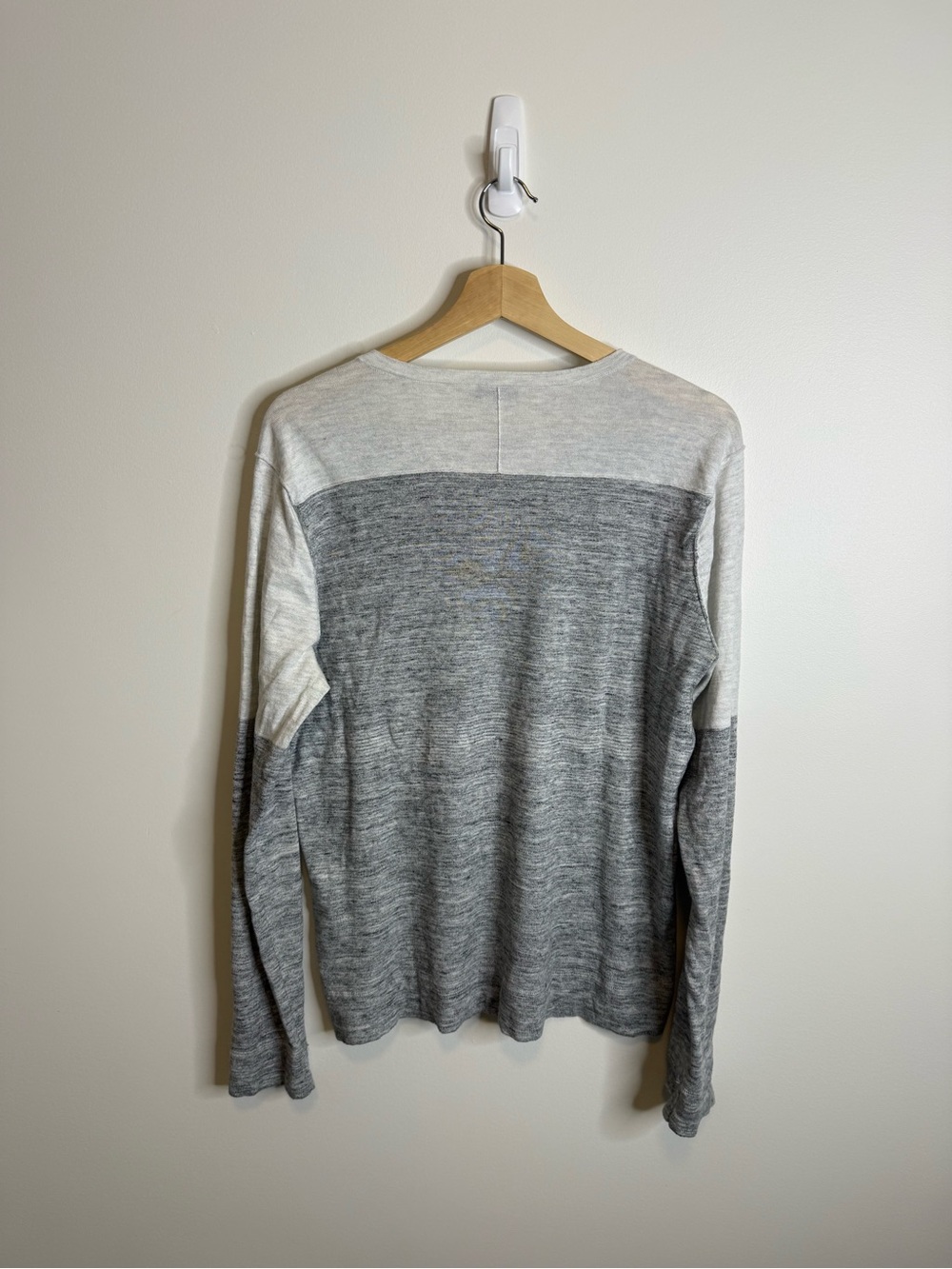 Vince Two-Tone Gray and Cream Long Sleeve Henley - Picture 10 of 10